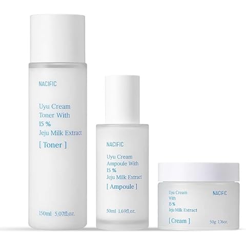 NACIFIC Uyu Cream Moisturizing Set Toner 150ml 5.07fl.oz, Ampoule 50ml 1.69fl.oz, Cream 50ml 1.69fl.oz, Milk Jeju Island, 100 housr lasting, Deep Moisture Cover