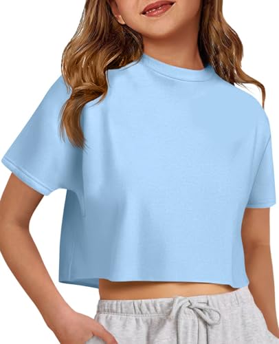 Image of ZDC Girls Athletic Oversized Crop Tops Kids Drop Shoulder Short Sleeve T Shirts Workout Tees