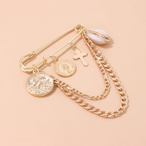 Image of Vintage Safety Pin Brooch for Layered Chain Tassel Decorative Pins for Lapel, Sweater, Hat, Scarf, Shawl - Cute Y2K Grunge Punk Style