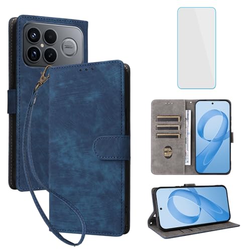 Étui portefeuille pour Xiaomi Poco F8 Ultra 5G en cuir bleu avec blocage RFID