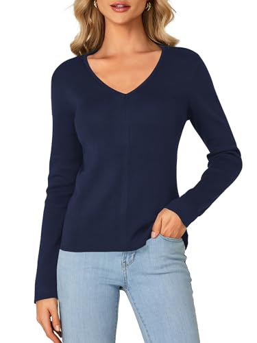 Image of LYANER Women's Fall Sweaters V Neck Long Sleeve Slim Fit Pullover Knitted Tops
