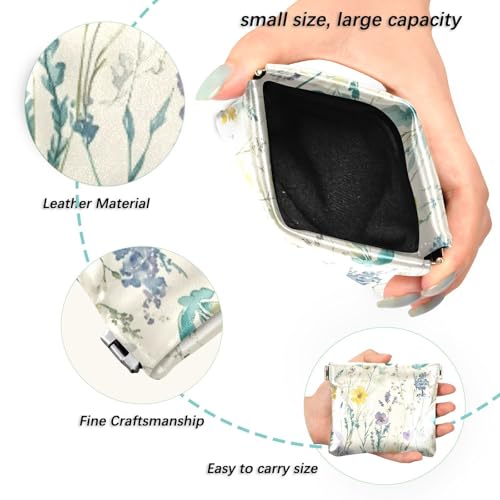 Watercolor Colorful Flower Pattern Squeeze Coin Purse, Leather Coin Purse, Mini Wallet, Compact and Portable, Unisex2