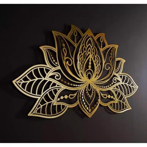 HGOSTRUFS 18 Inch Gold Lotus Wall Art | Metal Mandala Zen Decor for Meditation | Boho Home Decoration for Yoga Studio Living Room | Housewarming New Year Gift