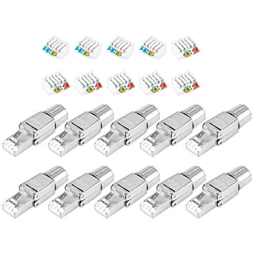 Srutueo RJ45 Cat7 Connectors Tool-Free Reusable Shielded Ethernet Termination Plugs, Internet Plug, Fast Field Installation, Silver, 500147306