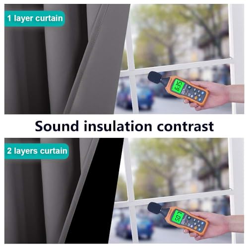 Image of NICETOWN 100% Blackout Short Curtains with Black Liners, 2 Panels, 37 inch W by 40 inch L, Grey, Solid Thermal Insulated Full Blackout 2-Layer Lined Drapes, Energy Efficiency Window Draperies for Bedroom
