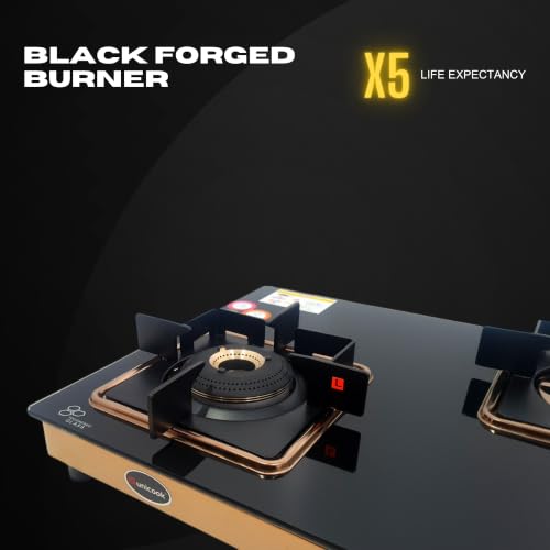 Image of Unicook Ultra SlimRG 3 Burner Gas Stove | Auto Ignition | Forged Brass Burners | 6mm Glass Cooktop | ISI Certified | 3 Years Warranty on Glass & Burners + 2 Year Comprehensive Warranty