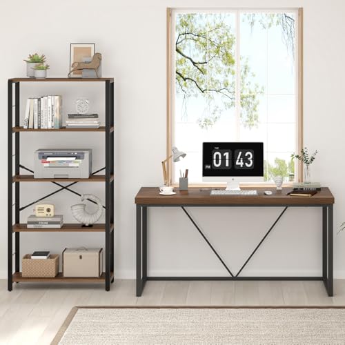 Foluban Large Office Desk, Modern Simple Wood And Metal Computer Desks, Industrial Work Study Writing Gaming Table thumb #6