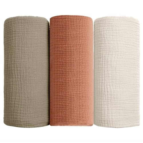 Image of Muslin Swaddle Blankets - Soft Cotton Baby Swaddle Blanket Large 47 x 47 inches Newborn Receiving Blanket, Muslin Baby Blanket for Boys & Girls 3-Pack
