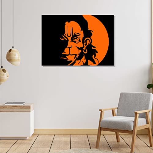 Image of RANGOLI 100% Cotton Stretched Canvas Painting 400 GSM, Framed Lord Hanuman Canvas Abstract Wall Art for Living Room, 3D Paintings for Wall Decor (16 x 23 Inch With Frame)