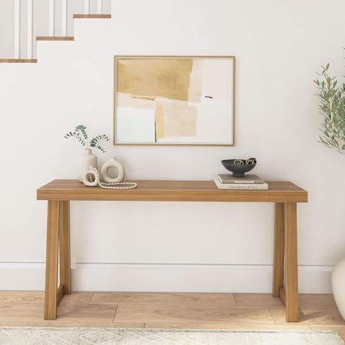 Image of Modern Solid Wood Standing Console Table for Living Room, Sofa Table Narrow Entrance Table Hallway Back Couch Living Room Lobby (Natural, 140-CM Long)