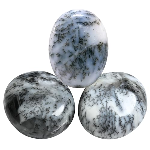Image of Certified Dendrite Opal Crystal Palm Pebbles Stones for Anxiety Stress Relief Massage - AAA Grade Original Healing Gemstone Agate Palm Stone for Yoga Meditation Spiritual Reiki Feng Shui