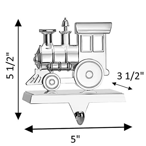 Klikel Stocking Holder Set Of 4 - Christmas Train Stocking Hanger For Mantel - Shiny Silver Metal Christmas Stocking Holder For Fireplace Mantle - Heavy Stocking Holder For Mantle With Hook #TOP1