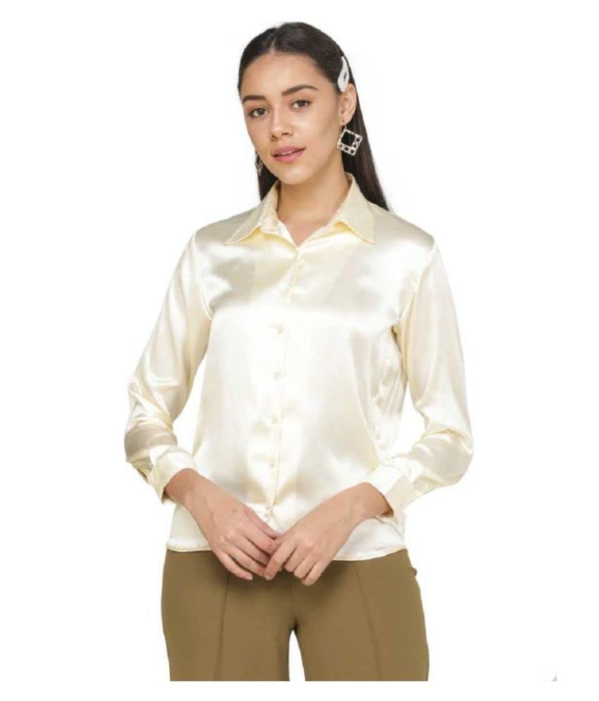 Image of Bowrain Satin Silk Fabric Spread Collar Full Sleeve Top Shirt for Women and Girl