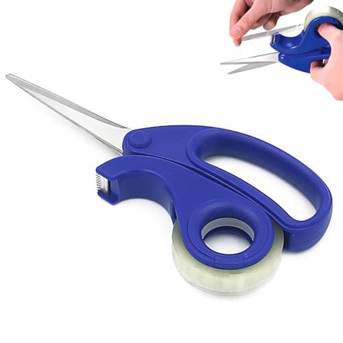 Tijeras y cortador dispensador de cinta adhesiva transparente integrado, tijeras afiladas 2 en 1 con dispensador de cinta, cortador de rollo de papel multiusos para escritorio, hogar, oficina y