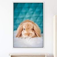 Framed Canvas Wall Art Bunny Animals Bedroom Expressive Multicolor Photography Rabbit Rustic - 16x24 inches
