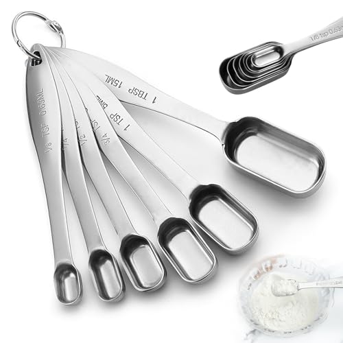 6 cucharas medidoras, cucharas dosificadoras cuadradas de acero inoxidable con niveladores, cucharas dosificadoras para ingredientes secos o líquidos, para cocinar y hornear