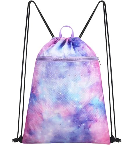 Drawstring Backpack for Kids - Girls Dance Bag,Sport Gym Beach Swim Travel Daypack With Two Water Bottle Holder