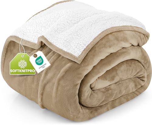 Bedding Sherpa Blanket Twin Size (Camel, 60x80 Inches) - Soft Lightweight Plush Fleece Reversible Winter Blanket for Bed, Sofa, Couch, Camping and Travel