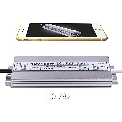 Image of LED Driver 150W 12V DC Low Voltage Transformer,Waterproof IP67 LED Power Supply, Adapter 100V-260V AC Ultra Thin Converter for Any Indoor Outdoor 12V LED Lights
