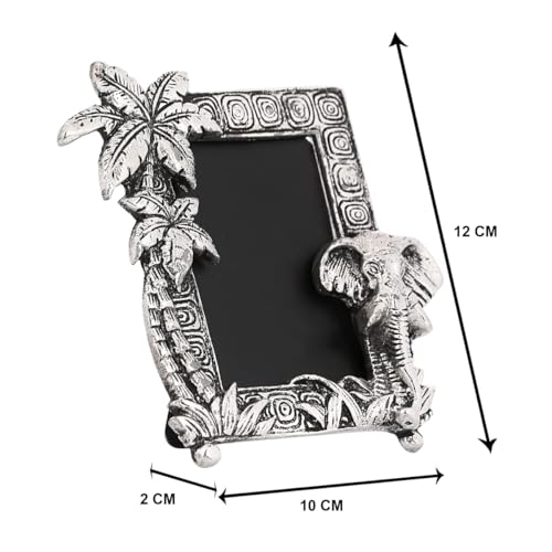 Image of LABHCART Decorative Elephant Palm Tree Photo Frame, Silver Antique Finish, 12 x 10 cm, Pack of 2