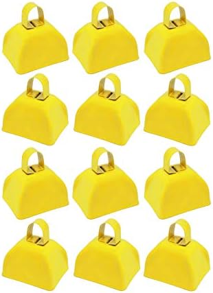 Metal School Cowbells - Set of 12 Yellow Metal Cowbell Noisemakers (Yellow Cowbells)…
