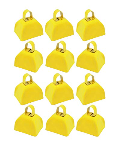 Metal School Cowbells - Set of 12 Yellow Metal Cowbell Noisemakers (Yellow Cowbells)…