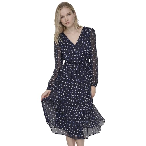 Image of DKNY Women's Long Sleeve V-Neck Tie Waist Midi Dress