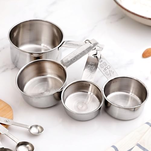 Image of Nestasia Stainless Steel Measuring Cups & Spoons Set of 8 - Stain & Rust Resistant Measuring Cups with Measurement Markings for Cooking & Baking | 100% Food Safe, Dishwasher Safe & Nested Tools
