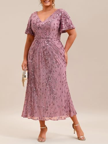 Image of Ever-Pretty Plus Women's Sequin Maxi Plus Size Formal Mother of Bride Dress