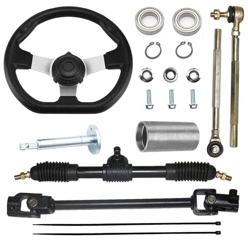 PRO BAT Go Kart 270mm/10.6'' Front Steering Wheel Assembly 420mm/16.5'' Gear Rack Pinion Adjustable Shaft Tie Rod Kit for 110cc 125cc 140cc 150cc Go Cart Golf UTV Buggy ATV