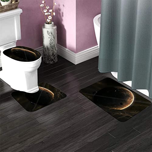 Badezimmerteppich-Set, 3-teilig, Naturwelt, Landschaft, Braune Erde, Berglandschaft, waschbare Badteppiche, rutschfest, mit Rückenpolster, Konturteppich und Toilettendeckelbezug – Bild 3