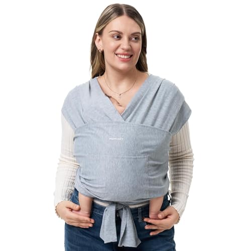 Image of Momcozy Baby Wrap Carrier, Easy-On 2-Piece Design, Newborn to 15.8 kg | Easy On Like a T-Shirt, XXS-XXL Adjustable Fit, IHDI Hip-Healthy, Lightweight Hands-Free Comfort Baby Sling Carrier, Grey