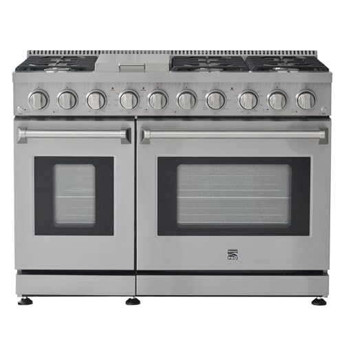 Kenmore PRO 48" Gas Range with Dual Oven, True Convection & Air Fry, 7 Burner Cooktop with Griddle, 7.6 cu ft Capacity, Front Control Freestanding, Pizza, Defrost, Steam Clean, Stainless Steel