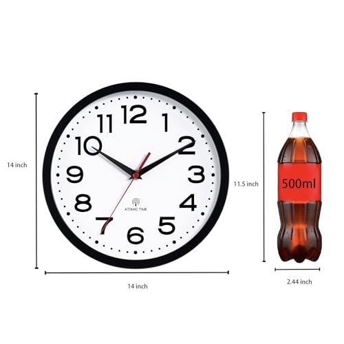 Image of Roymnie 14 Inch Atomic Wall Clock, Battery Operated Silent Non Ticking | Black analog wall clock; bold numerals for easy reading; silent non-ticking; 1 AA battery (not included); for classroom