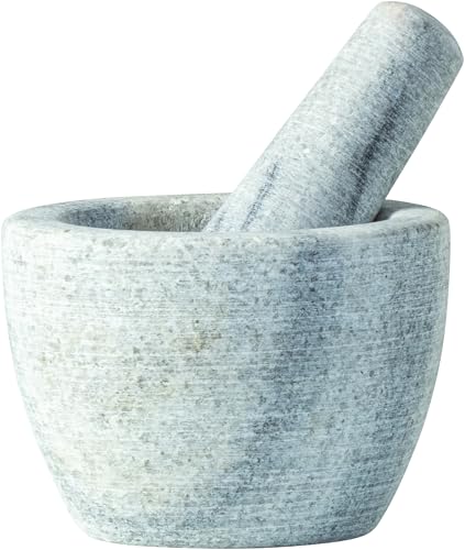JADE TEMPLE 17440 Marmor Mörser mit Stössel, Steingut, Grau