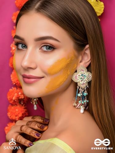 Image of SANJOYA BY EVERSTYLISH Parirapin Whispering Buds Sequins, Beads And Glass Drops Hand Embroidered Earrings Lightweight Jewelry For Women | Party, Festive, Wedding & Gifting