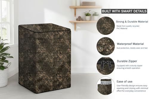Image of Stylista PVC Washing Machine Cover Compatible for LG 10 KG Fully-Automatic Top Load T10SJMB1Z, Marble Pattern Coffee