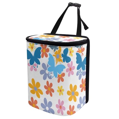 Image of Cute Hippie Flower Car Trash Can Bin Hanging Waterproof Automotive Garbage Cans Large Capacity Waste Basket Automotive Interior Organizer Accessory for Women
