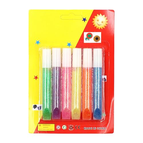 Glitue con brillo artesanal con barra de iris con el brillo lavable de precisión de 6 piezas, palitos de pegamento coloreados y bolígrafos adhesivos seguros para boletos de álbumes de recortes pa