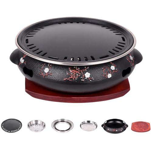 Quxxuol バーベキューグリル 焼肉プレート バーベキューコンロ 焚き火台 卓上七輪 木炭ストーブ 卓上調理器 鋳鉄製 防錆 お手入れ簡単 耐高温性 焼き皿付き 多機能 家庭用業務用 (グリルパン)