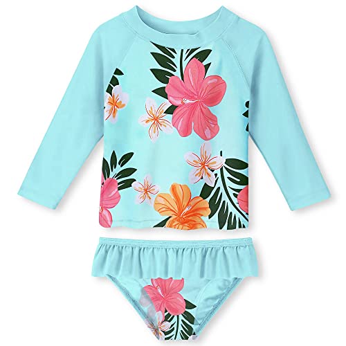 Image of Funnycokid Girls Swimsuit Toddler Bathing Suit Long Sleeve 2 Piece Rash Guard Set for Kids 2-10 Years
