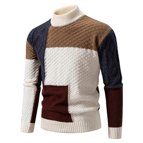 Men’S Mock Neck Knit Pullover Sweater Slim Fit Long Sleeve Vintage Streetwear Knitwear Jumper Top2
