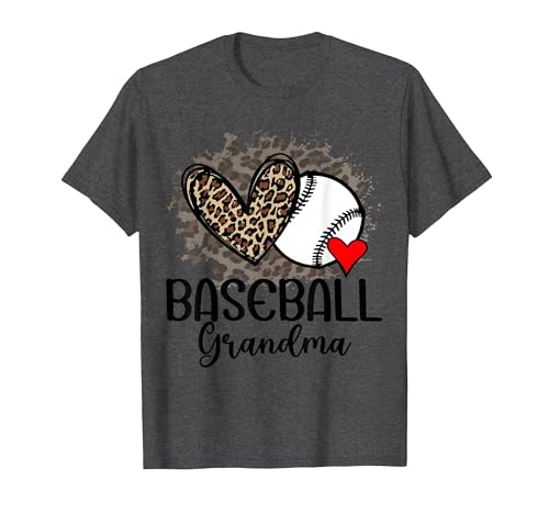 Baseball Grandma Funny Leopard Heart Proud Baseball Grandma T-Shirt, Men, Dark Heather Grey, Medium