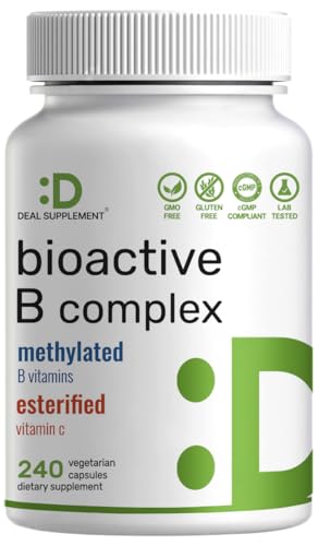 Bioactive Vitamin B Complex for Men & Women, 240 Veggie Capsules - Methylated B Complex & Esterified Vitamin C – High Potency & Easy Absorption – Immune, Energy & Metabolism Supplement – Non-GMO