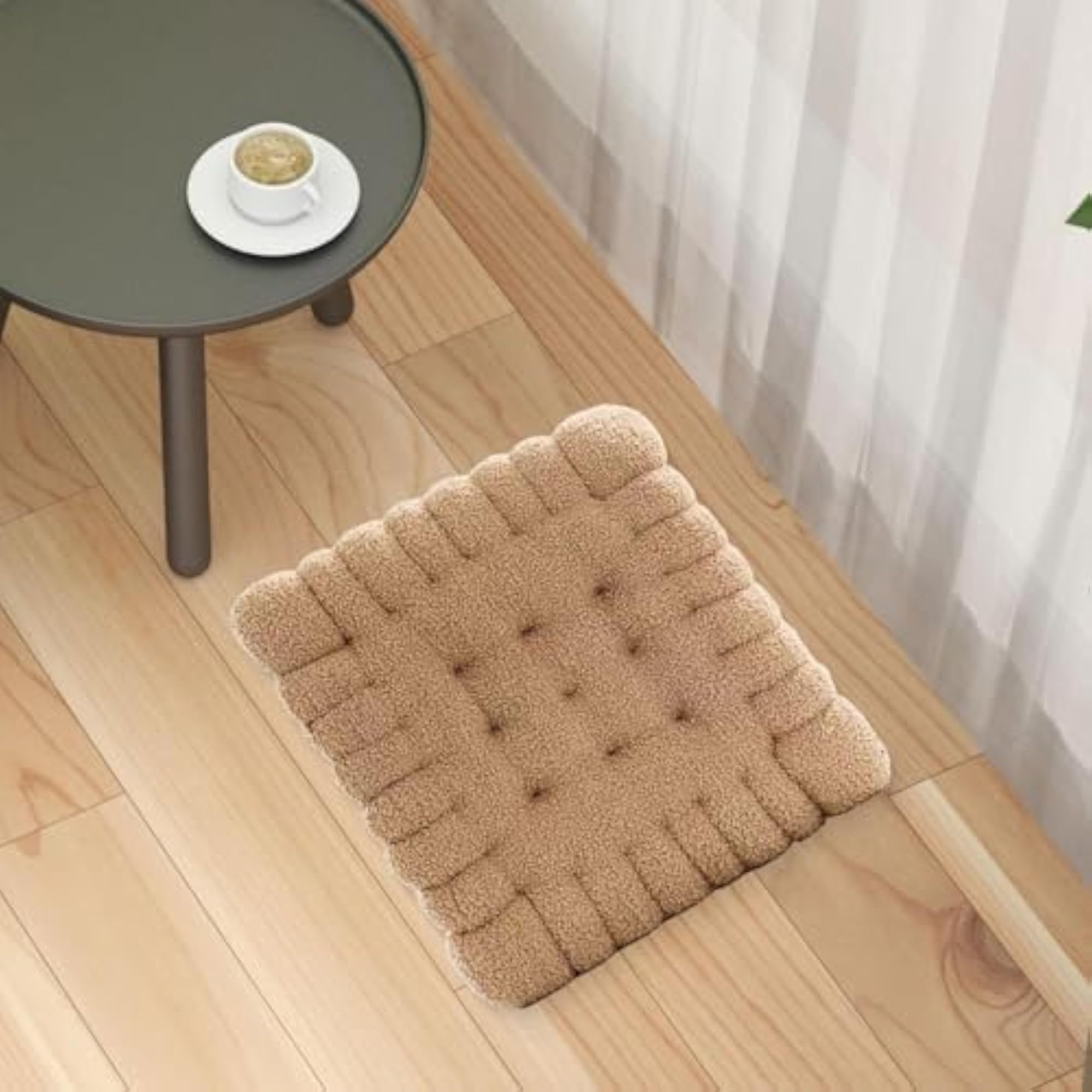 Biscuit Shape Cushion Comfortable Modern Seating Mat for Office Balcony Khaki Square