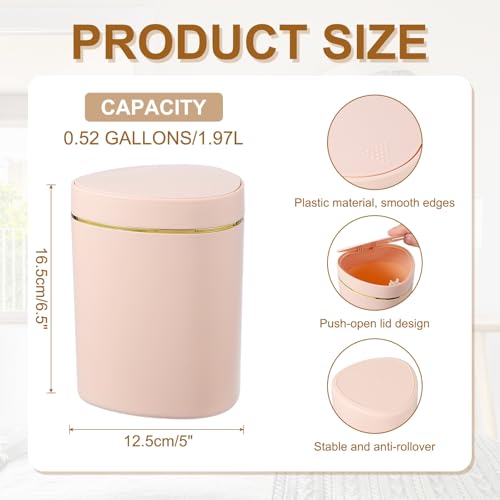 Mini bote de basura con tapa 0.5 gal para escritorio rosa miniatura 2