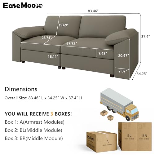 Image of EASE MOOSE Loveseat Sofa for Living Room,Oversized Deep Seat Modular Sectional,Modern Comfy 2 Seater Sofas,Scratch Resistant Faux Leather Couch for Small Spaces, Light Grey