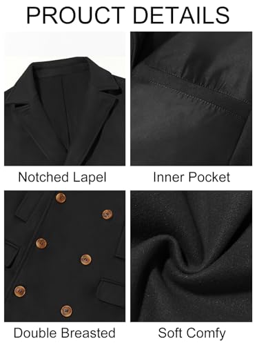 Image of Runcati Mens Trench Coat Notch Lapel Slim Fit Double Breasted Casual Long Business Pea Coat Overcoat
