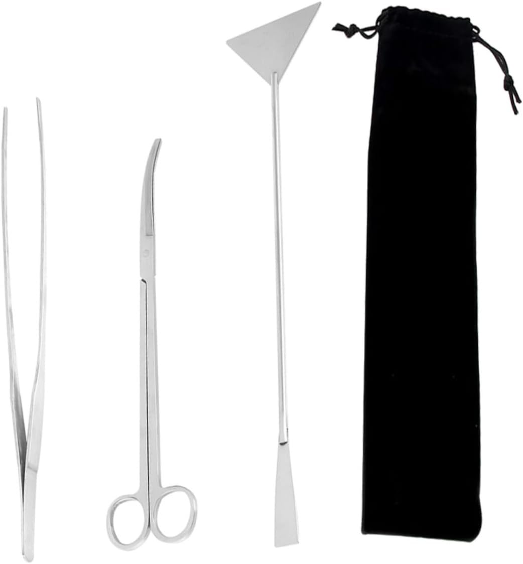 BESPORTBLE 1set Aquatic Plants Tool Kit Stainless Steel Aquascaping Tweezers Scissors Spatula Storage Bag Fish Tank Maintenance Tools for Aquarium Plants Decorations