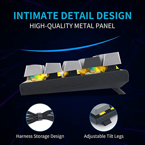 Image of HUO JI Mechanical Keyboard 61 Keys, E-YOOSO 60% Small Compact Gaming Keyboard, USB Wired, English Layout, Compatible for Windows, Black + Gray, Blue Switch